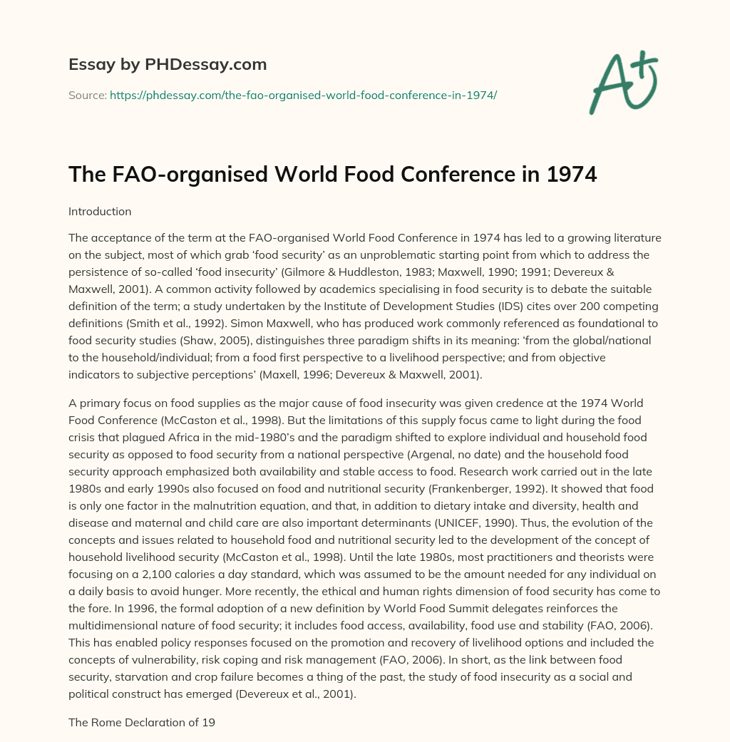 The FAO-organised World Food Conference in 1974 essay