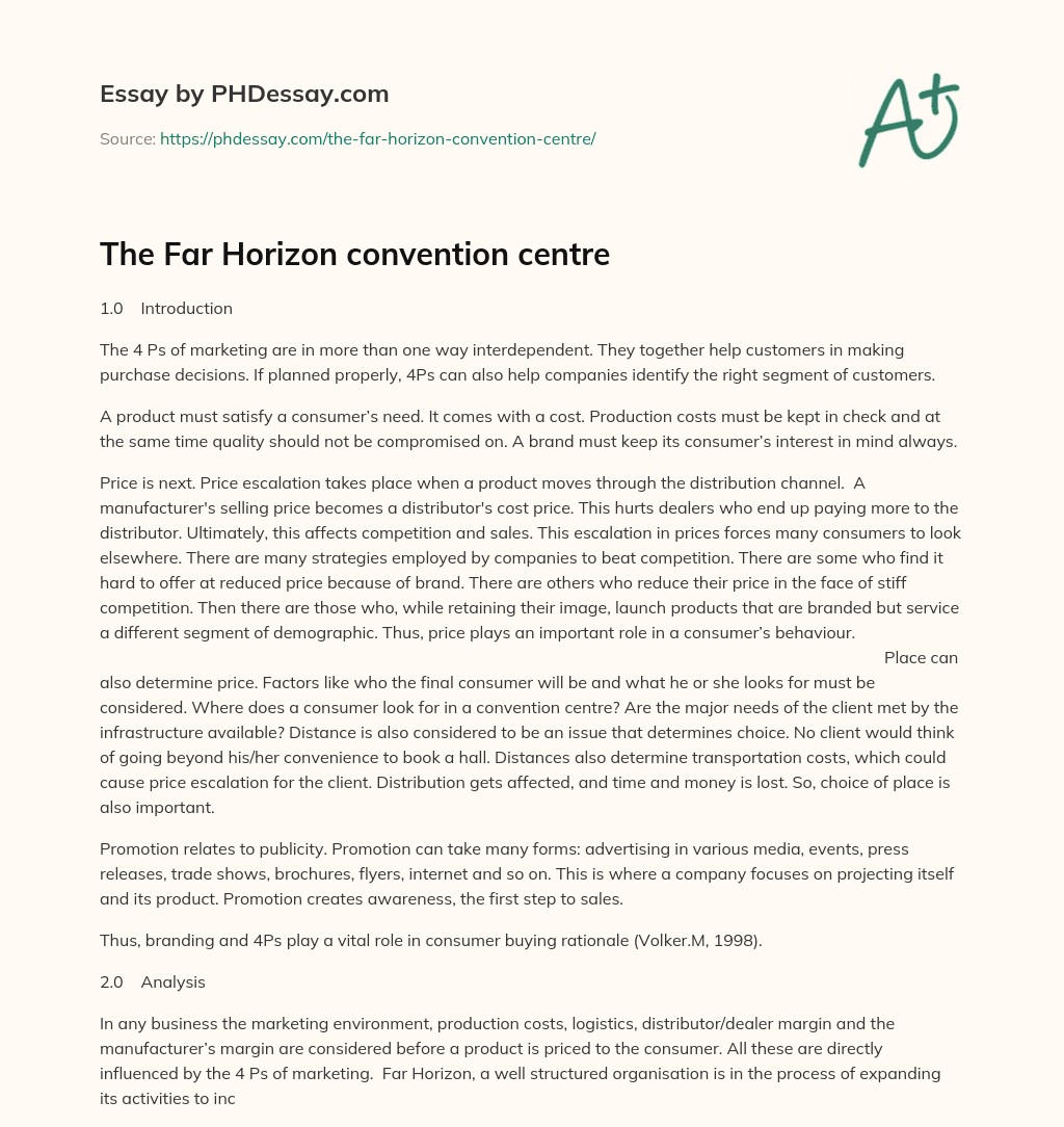 The Far Horizon convention centre essay
