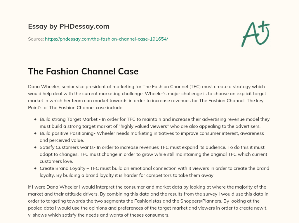 The Fashion Channel Case essay