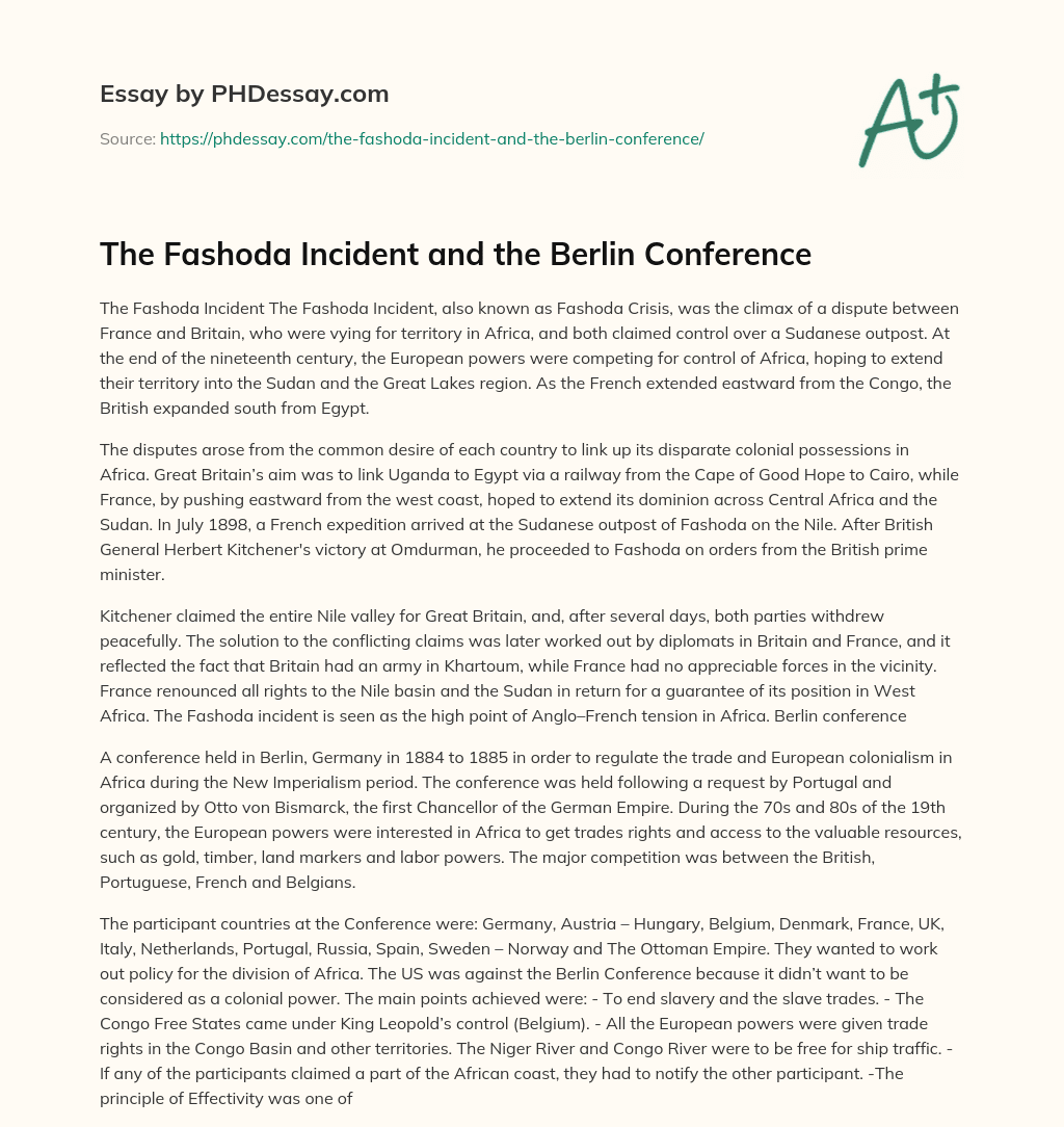 the-fashoda-incident-and-the-berlin-conference-phdessay