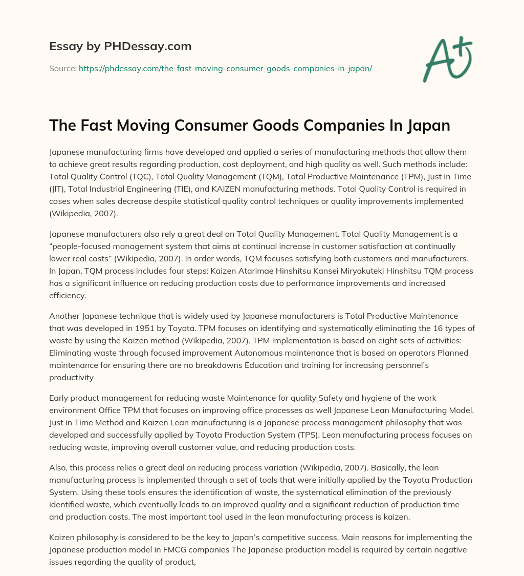 The Fast Moving Consumer Goods Companies In Japan essay