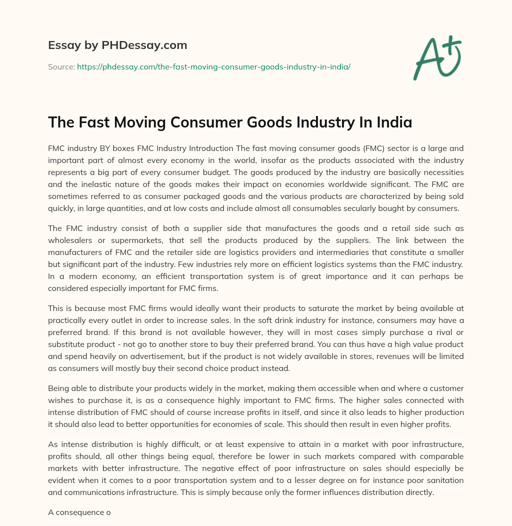 The Fast Moving Consumer Goods Industry In India essay