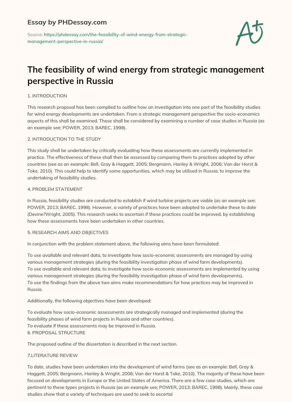 The feasibility of wind energy from strategic management perspective in Russia essay