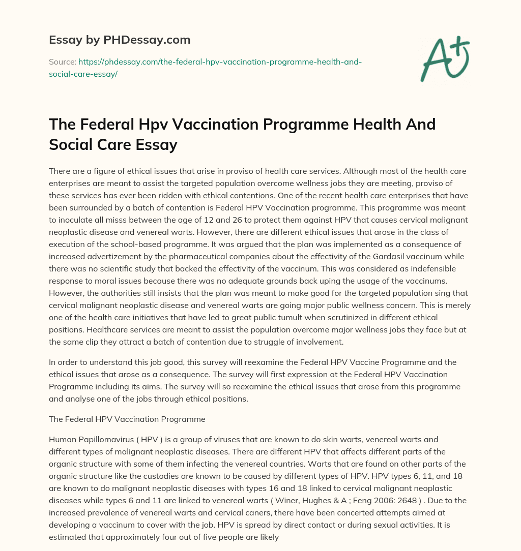 The Federal Hpv Vaccination Programme Health And Social Care Essay essay