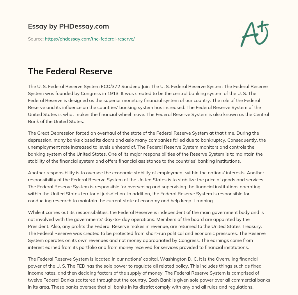 The Federal Reserve essay