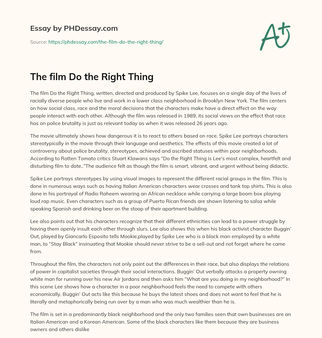 essay on the movie do the right thing