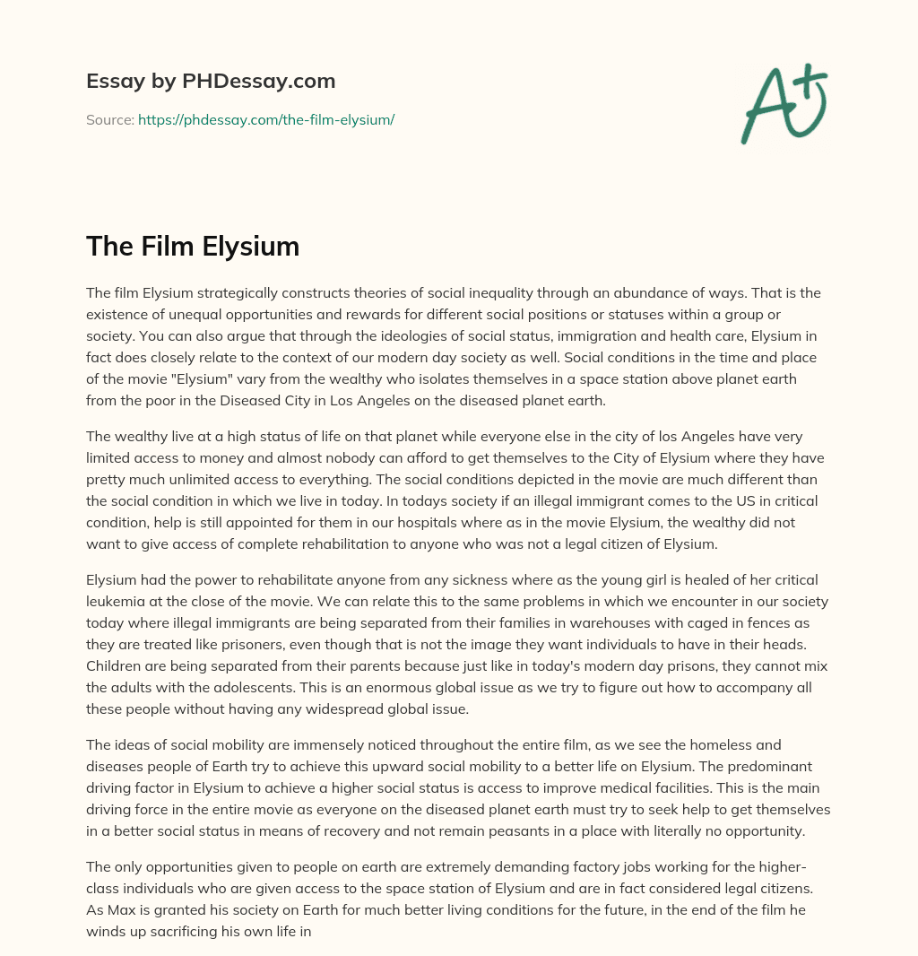 The Film Elysium essay