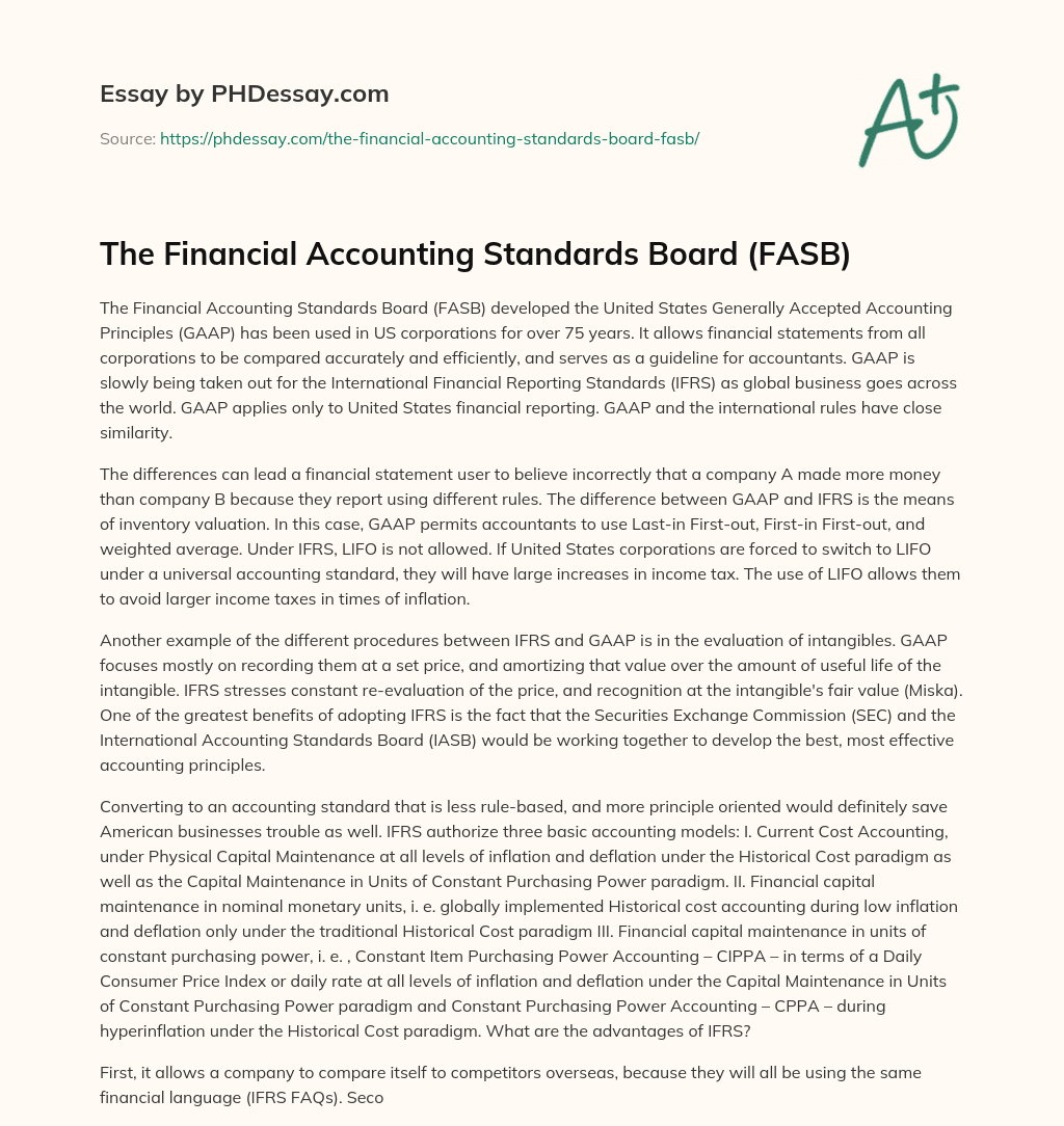 The Financial Accounting Standards Board (FASB) essay