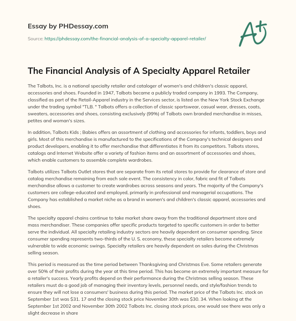 The Financial Analysis of A Specialty Apparel Retailer essay
