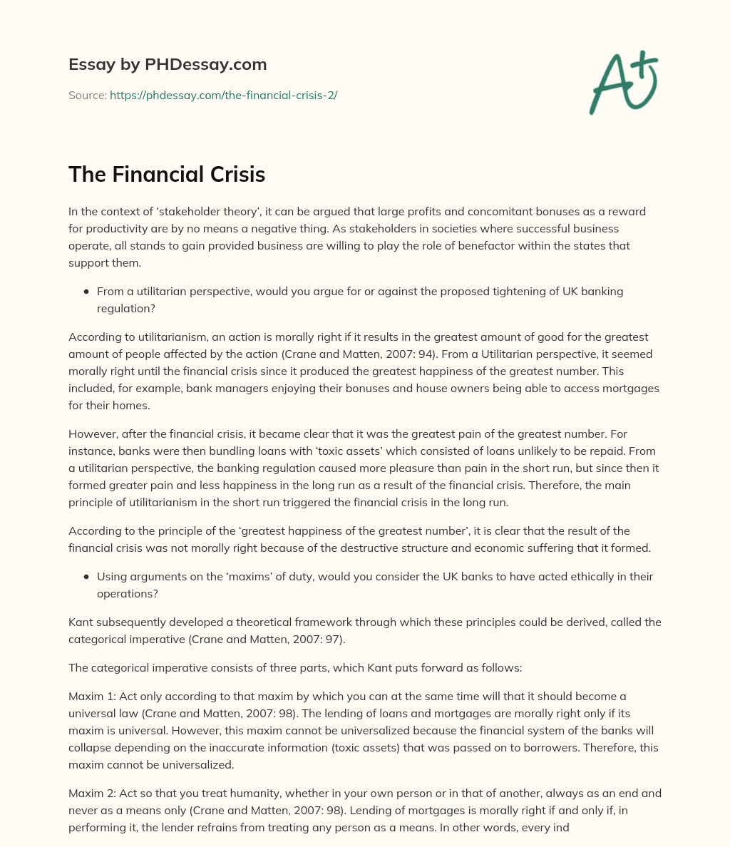 The Financial Crisis essay