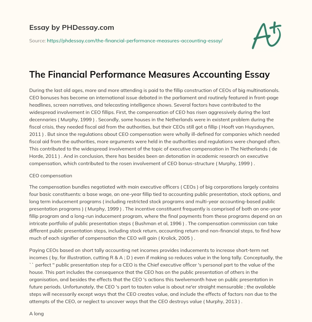 The Financial Performance Measures Accounting Essay essay