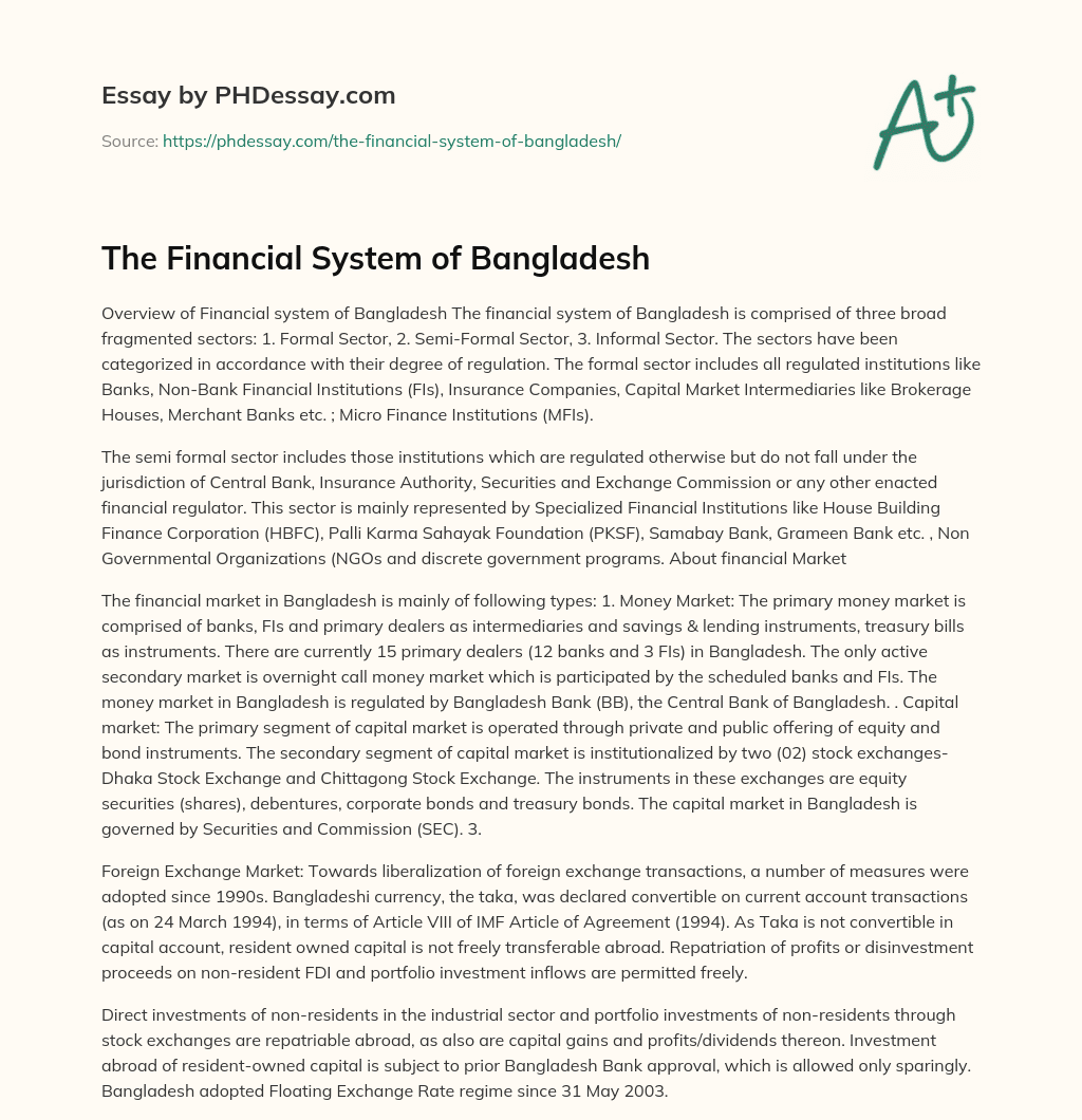 financial system of bangladesh assignment