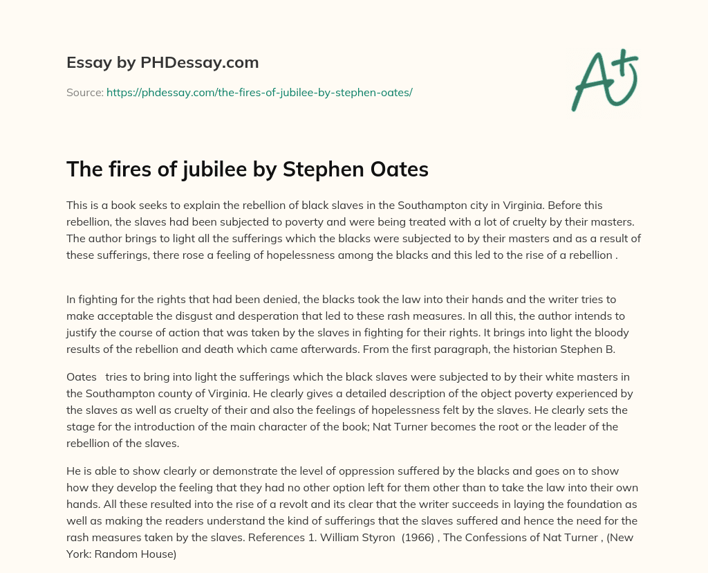 The fires of jubilee by Stephen Oates essay