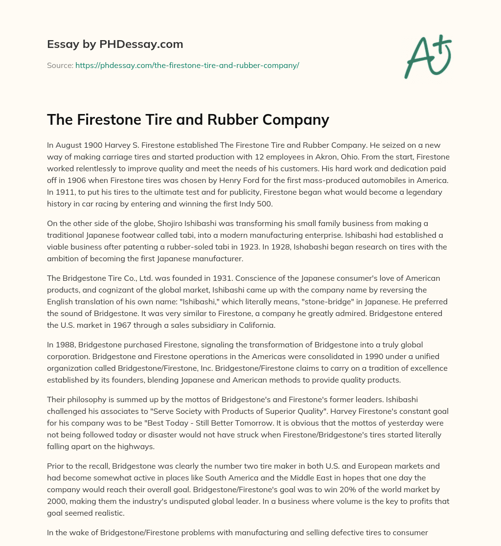 The Firestone Tire and Rubber Company essay