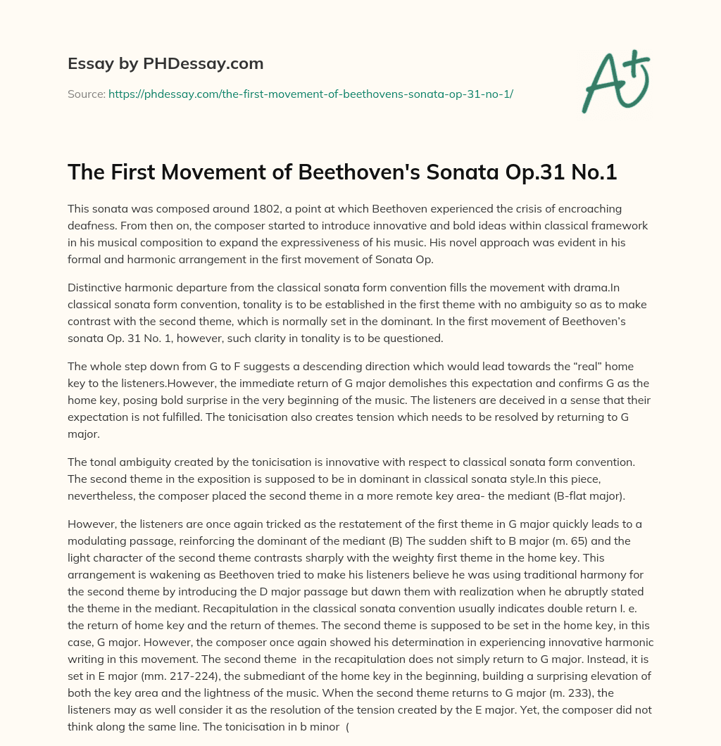 The First Movement of Beethoven’s Sonata Op.31 No.1 essay