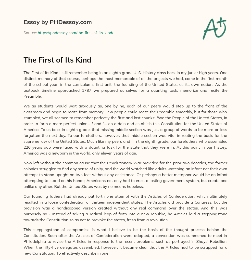 The First of Its Kind essay