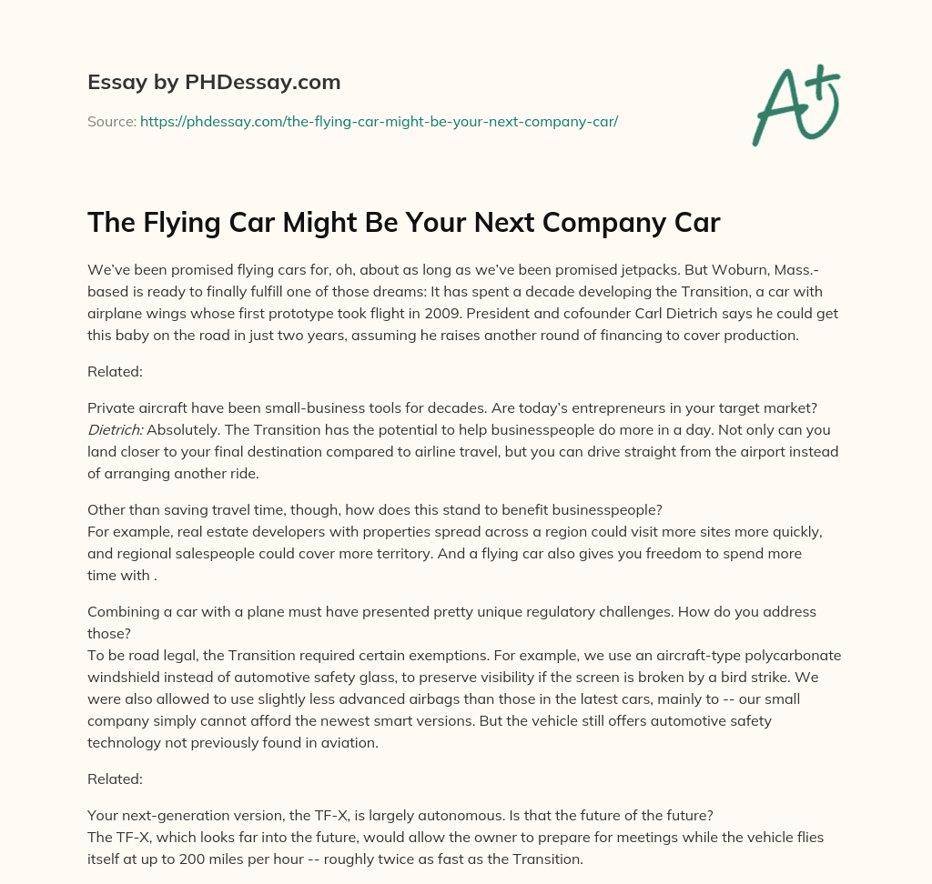 The Flying Car Might Be Your Next Company Car essay