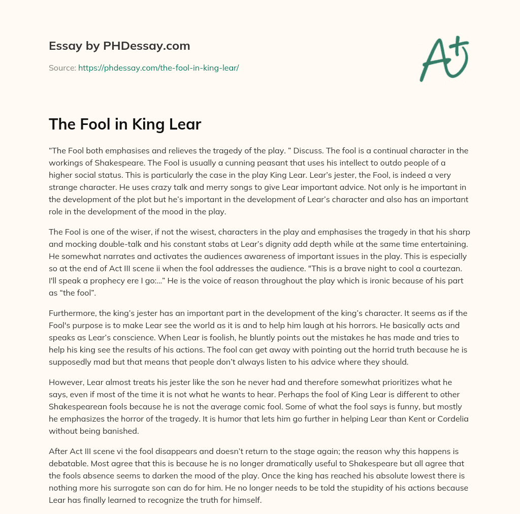 The Fool in King Lear essay