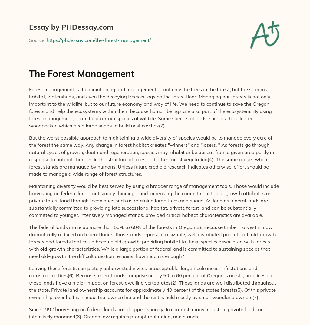 The Forest Management essay