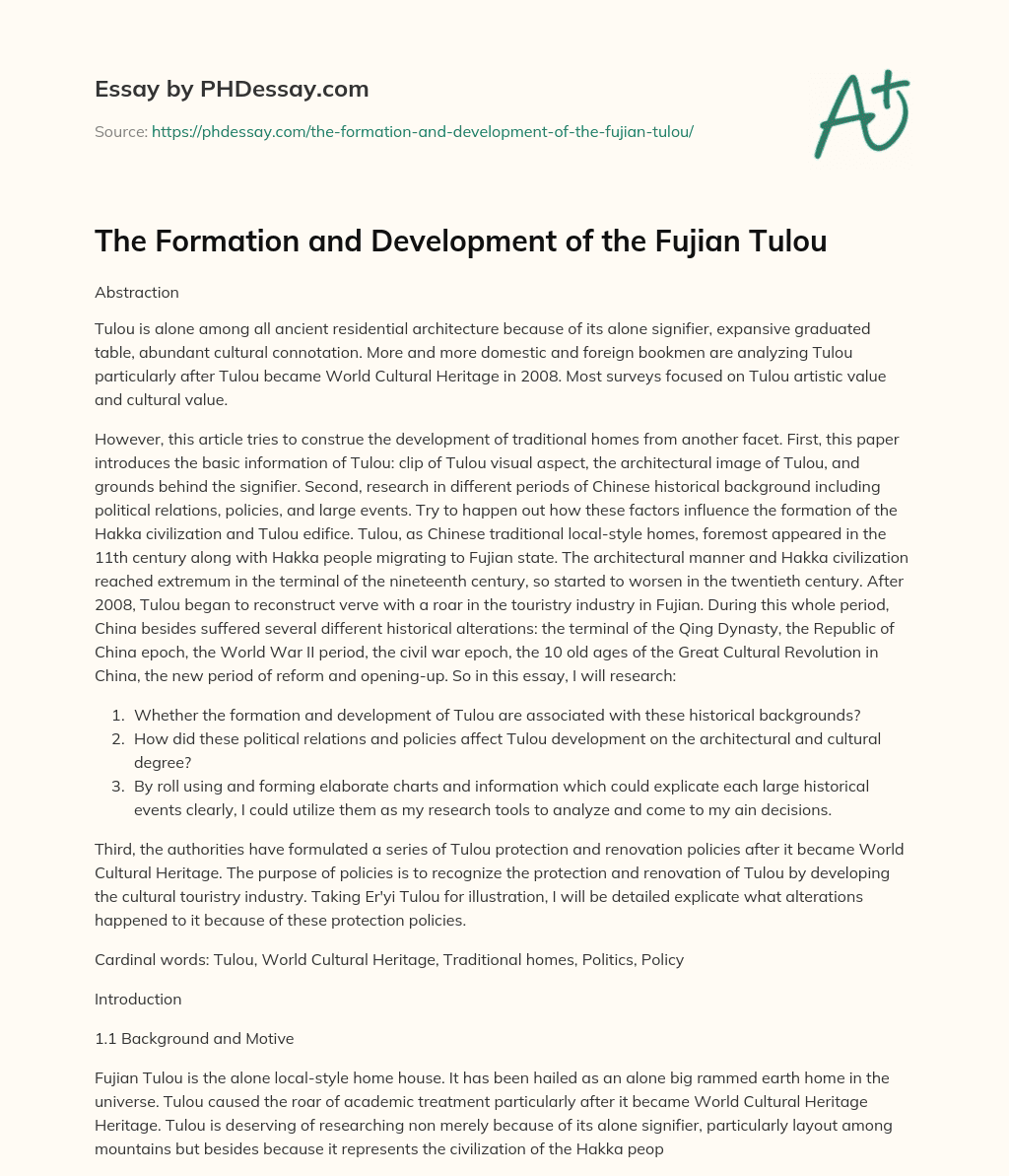 The Formation and Development of the Fujian Tulou essay