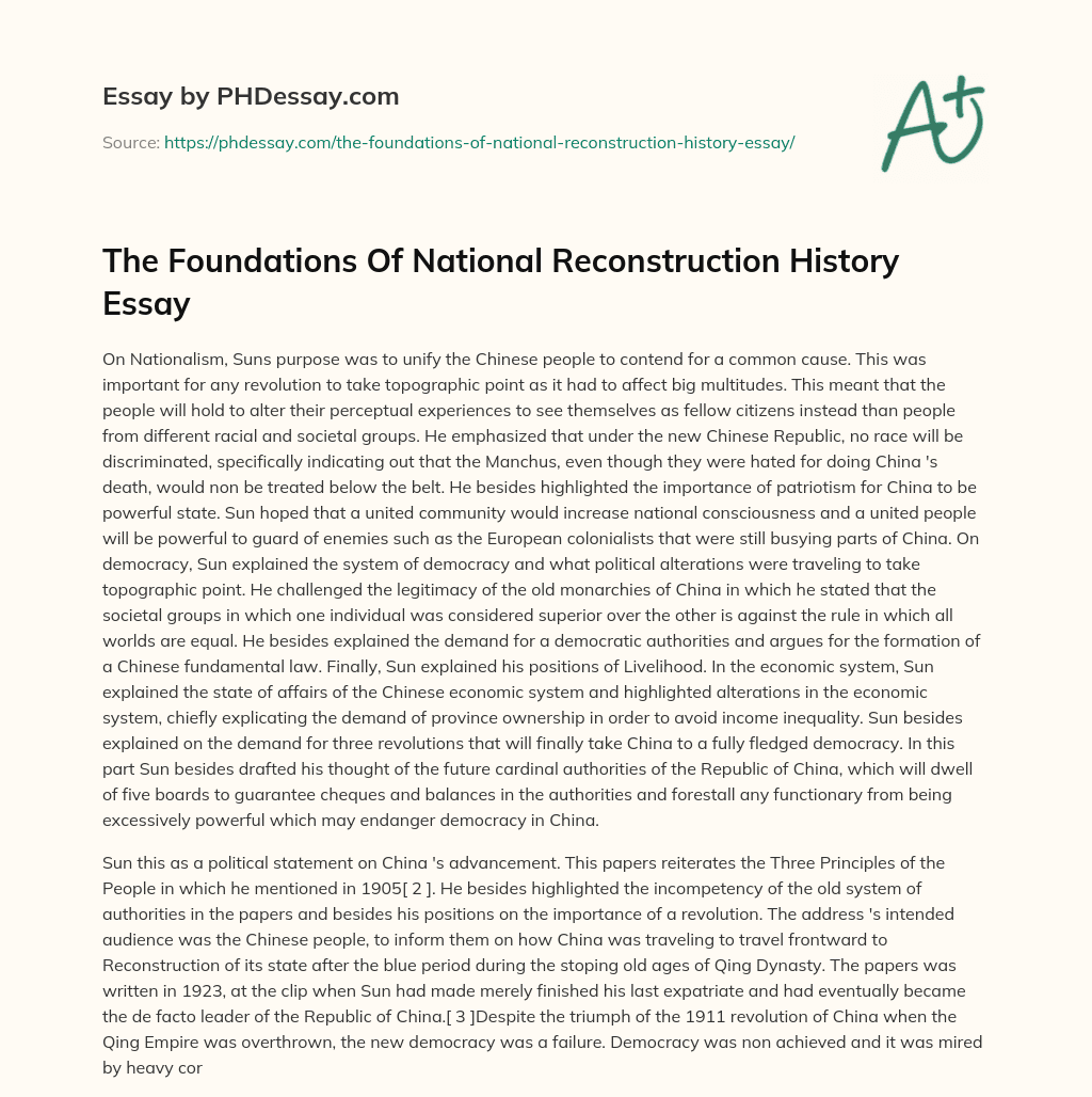 The Foundations Of National Reconstruction History Essay essay