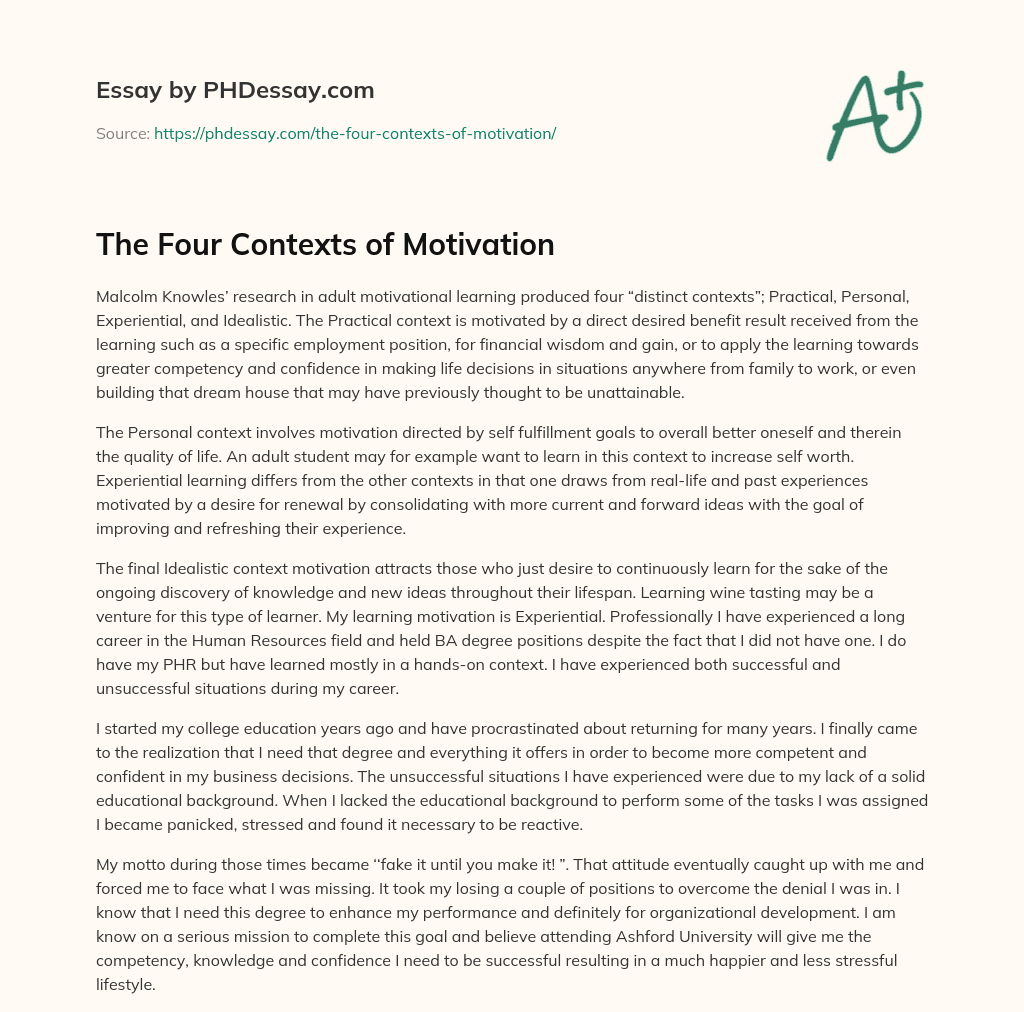 The Four Contexts of Motivation essay