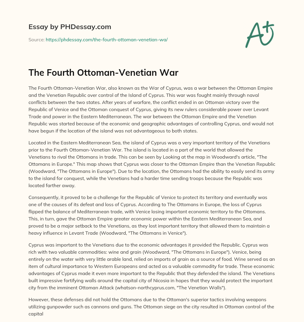The Fourth Ottoman-Venetian War essay