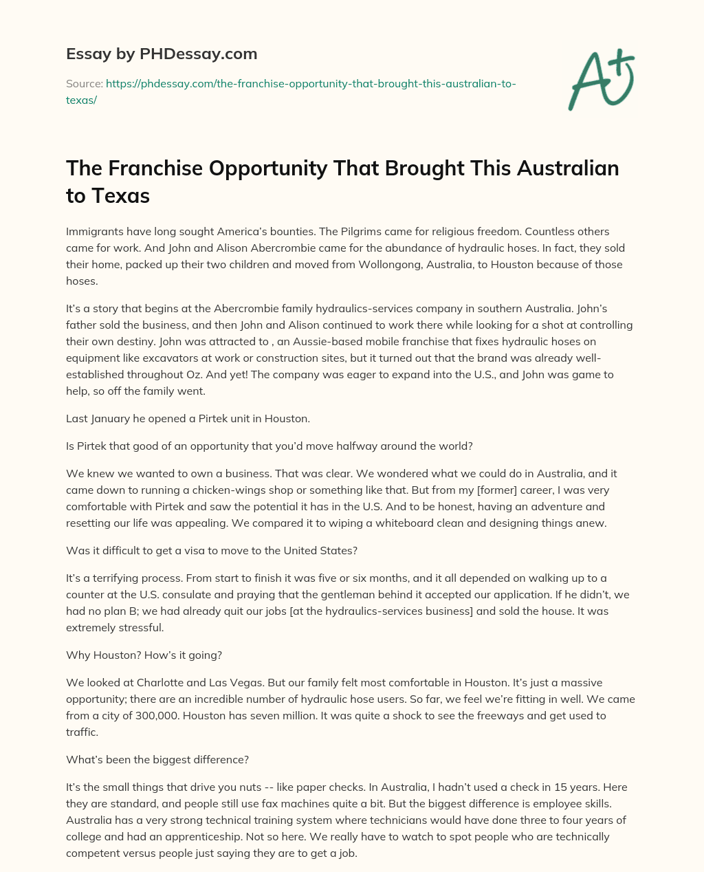 The Franchise Opportunity That Brought This Australian to Texas essay