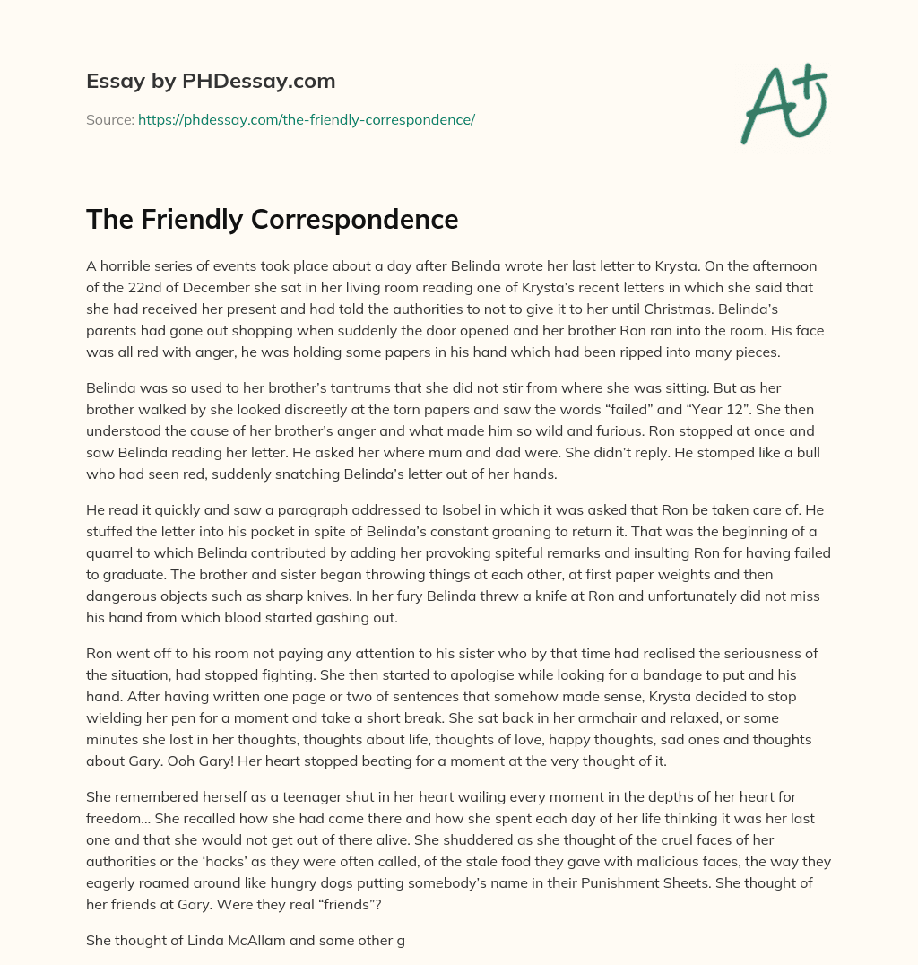 The Friendly Correspondence essay