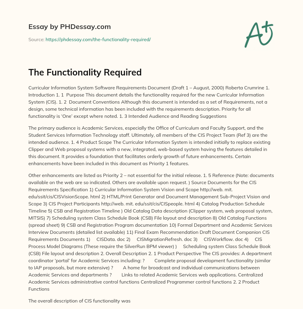 The Functionality Required essay