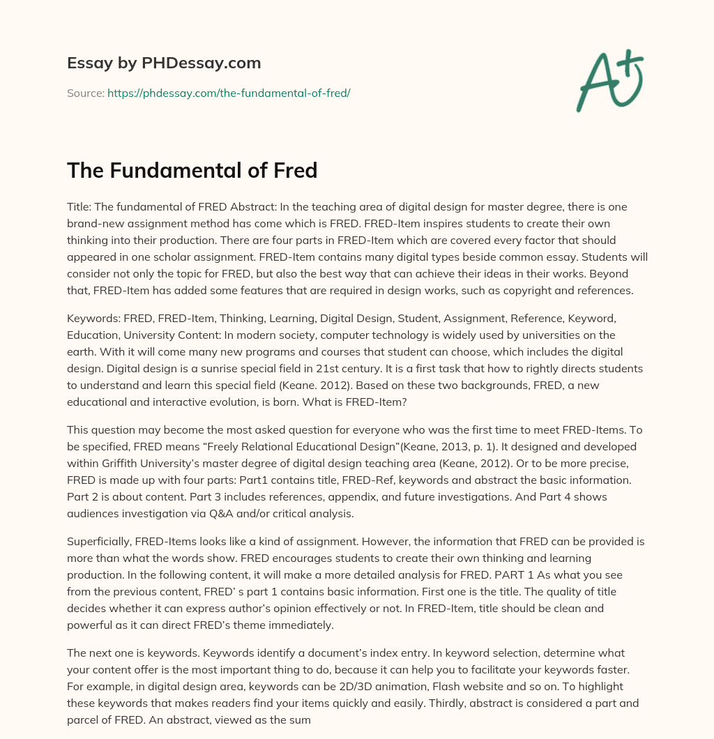 The Fundamental of Fred essay