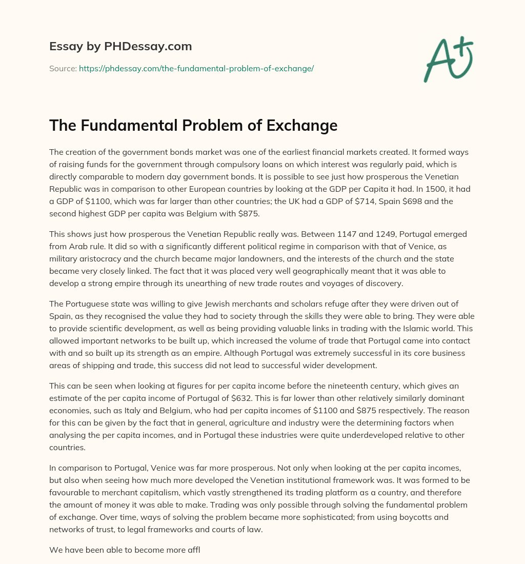 The Fundamental Problem of Exchange essay