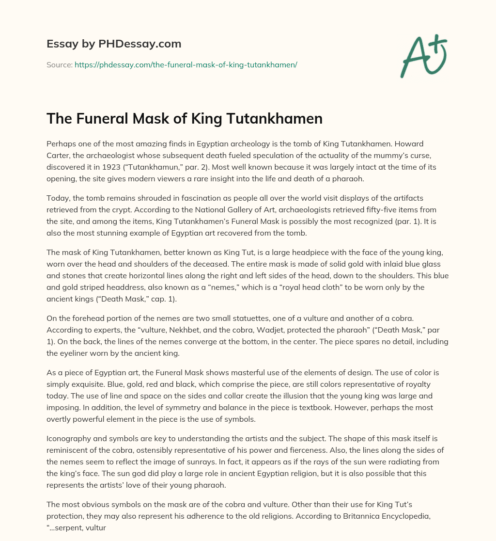 The Funeral Mask of King Tutankhamen essay