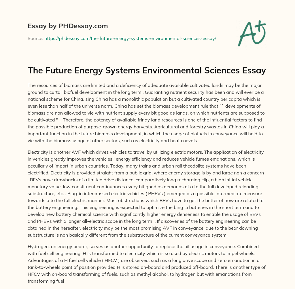 The Future Energy Systems Environmental Sciences Essay essay