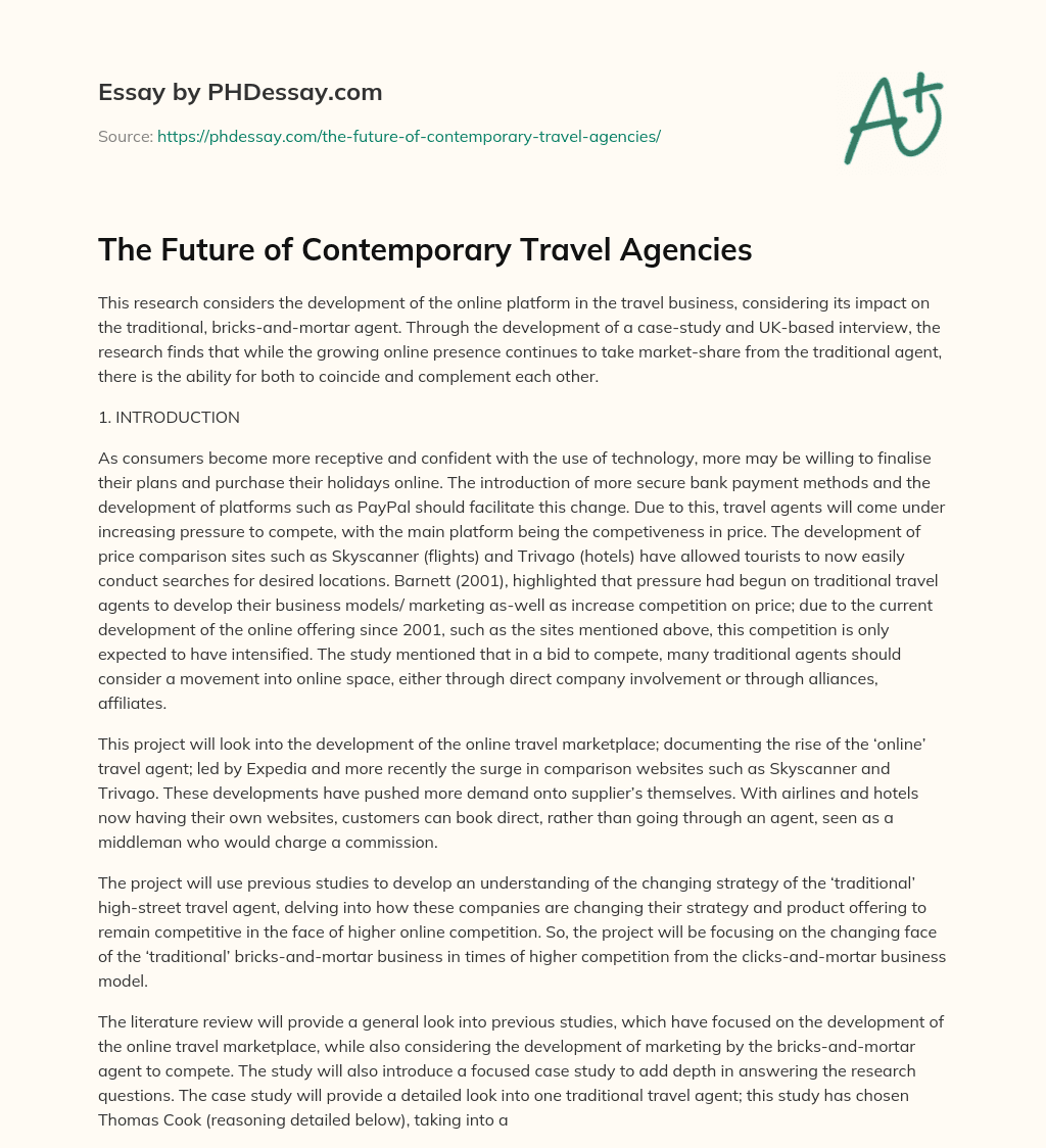 The Future of Contemporary Travel Agencies essay