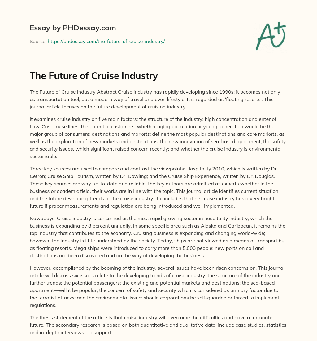 The Future of Cruise Industry essay