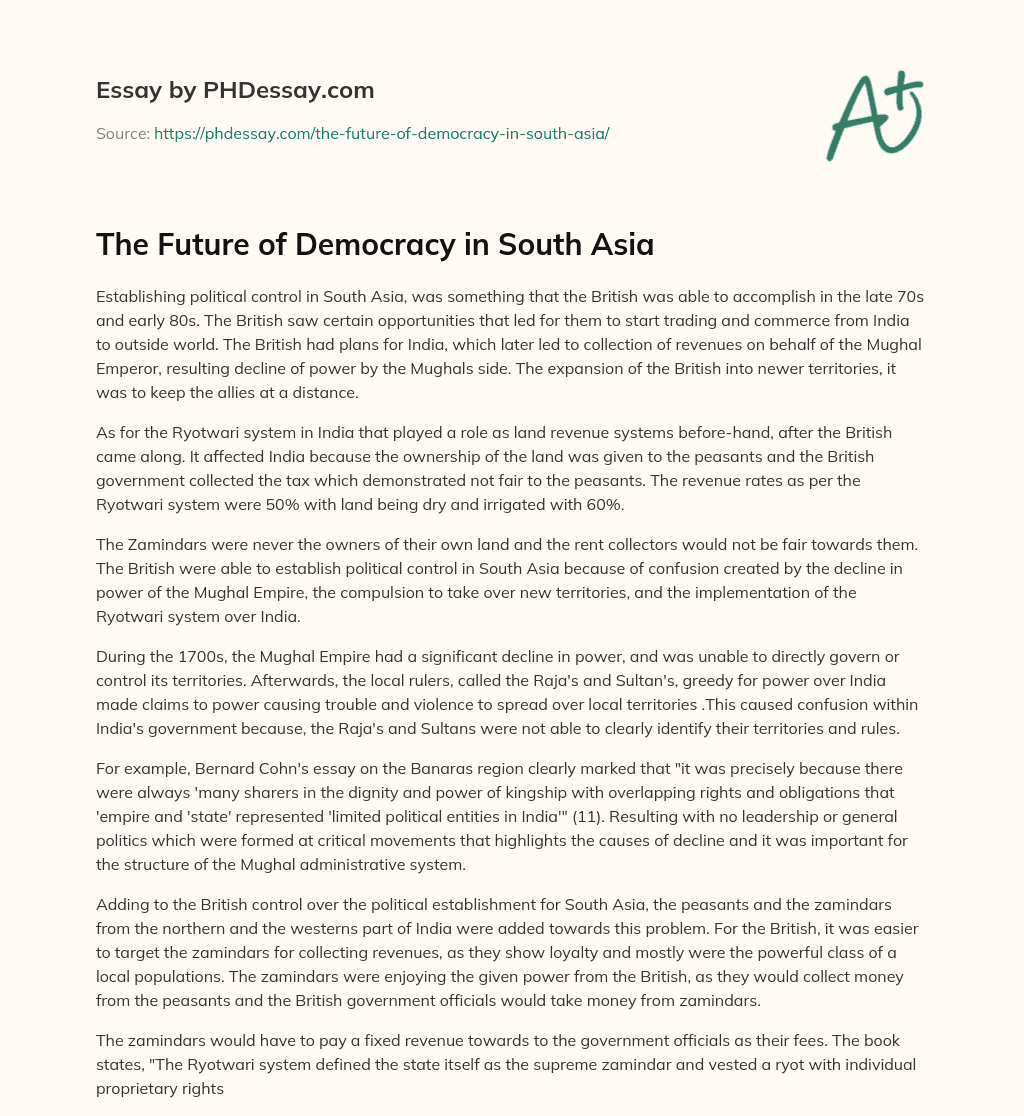 The Future of Democracy in South Asia essay
