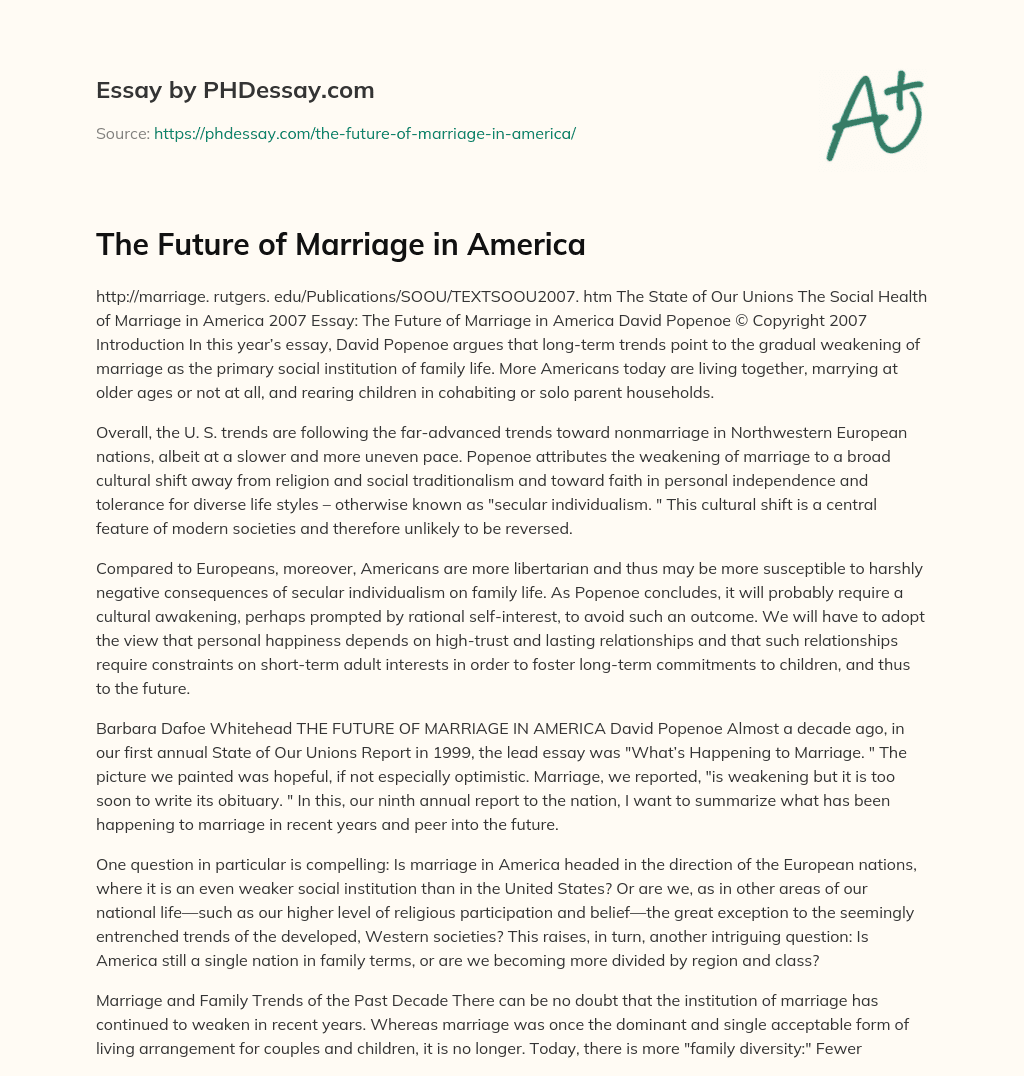 The Future of Marriage in America essay