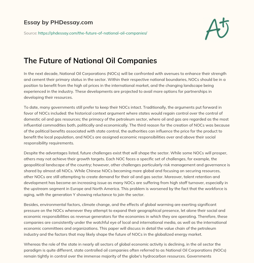 The Future of National Oil Companies essay