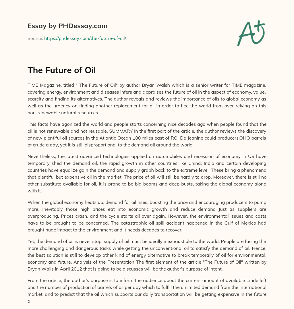 The Future of Oil essay