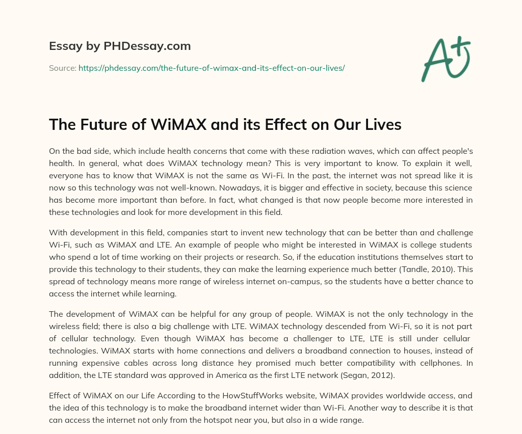 The Future of WiMAX and its Effect on Our Lives essay