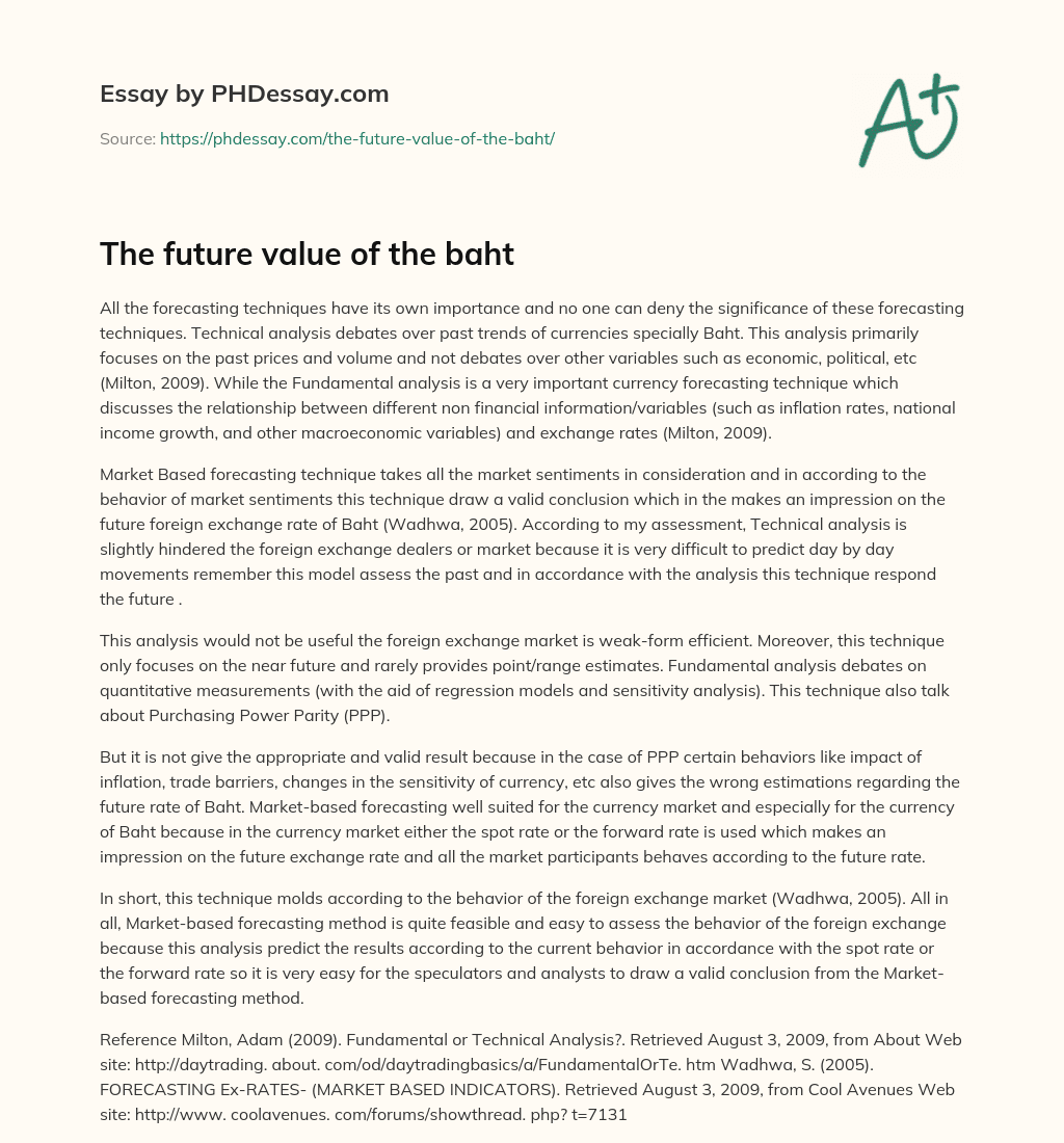 The future value of the baht essay