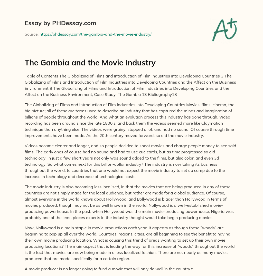 The Gambia and the Movie Industry essay