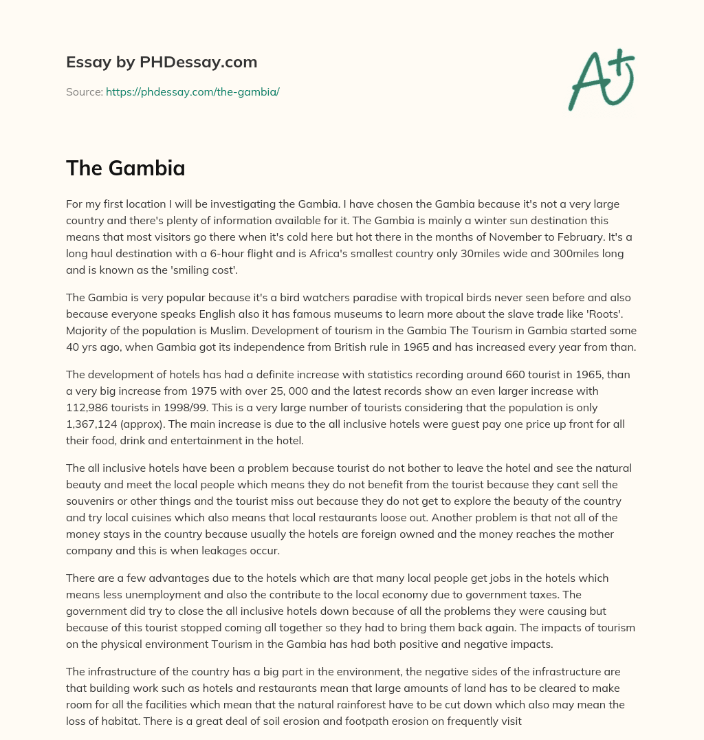 Exploring Tourism in The Gambia: A Small Winter Sun Destination with Rich Culture and Bird Watching Opportunities essay