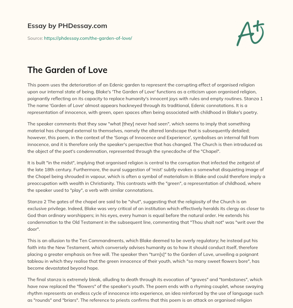 essay about the garden of love