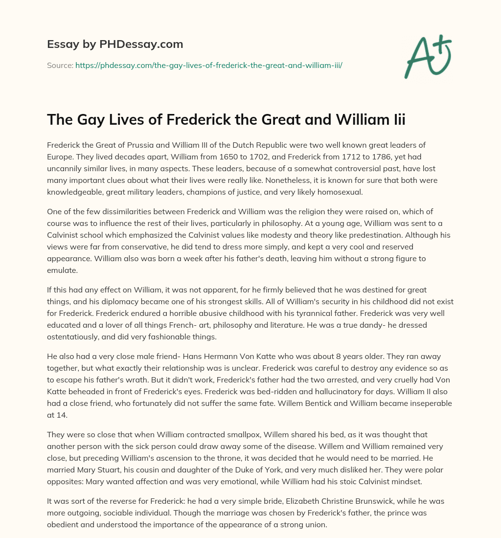 The Gay Lives of Frederick the Great and William Iii essay