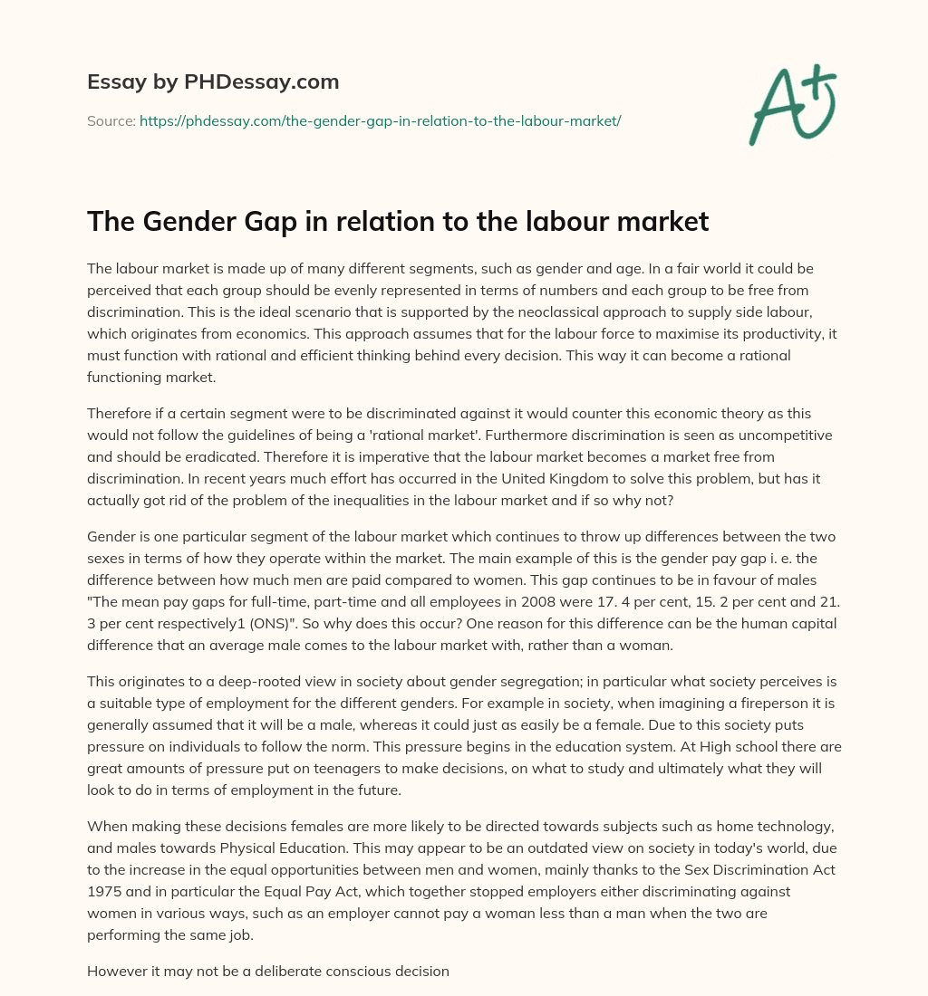 The Gender Gap in relation to the labour market essay