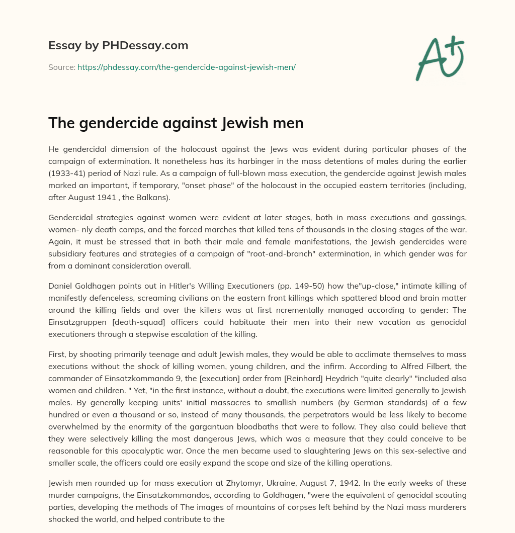 The gendercide against Jewish men essay