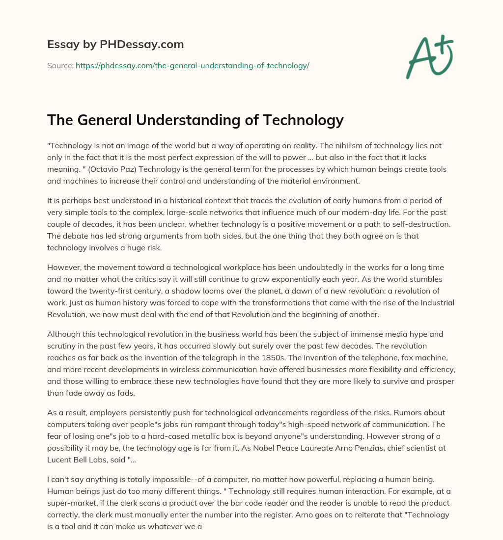 The General Understanding of Technology essay