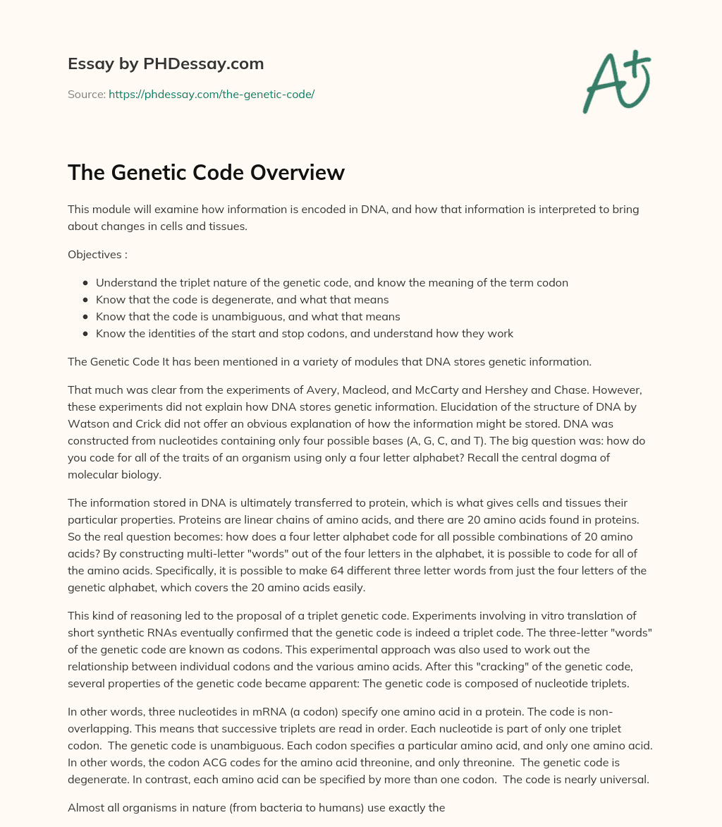 The Genetic Code Overview essay